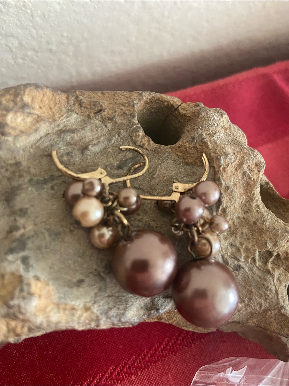 Vintage Brown & Tan Glass Pearls LeverBack Stud Earrings